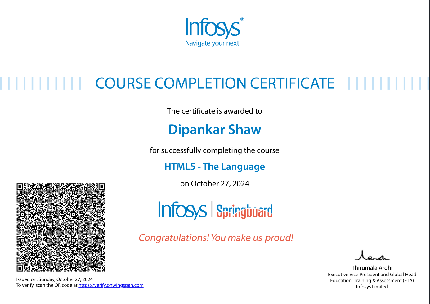 my html certificate